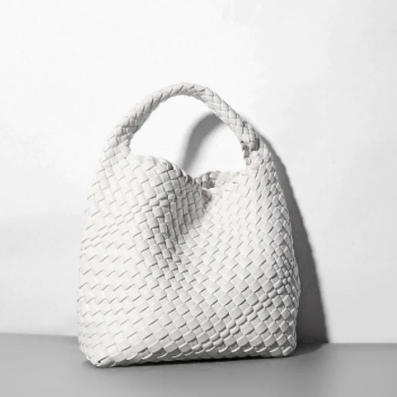 Bolso de Cubo de Cuero Suave Tejido a Mano para Mujeres