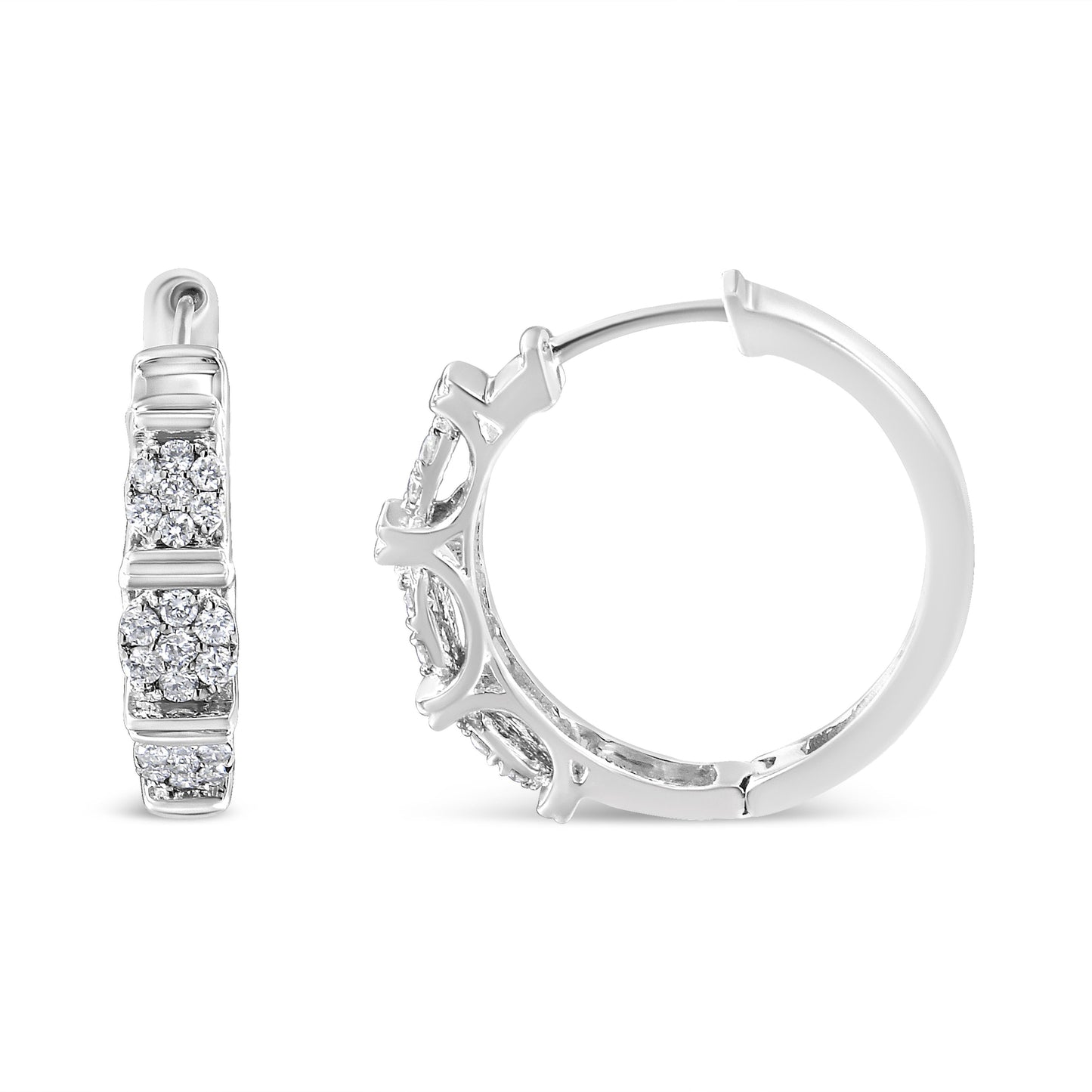 Boucles d'oreilles créoles en argent sterling .925 avec diamants cultivés en laboratoire en forme de