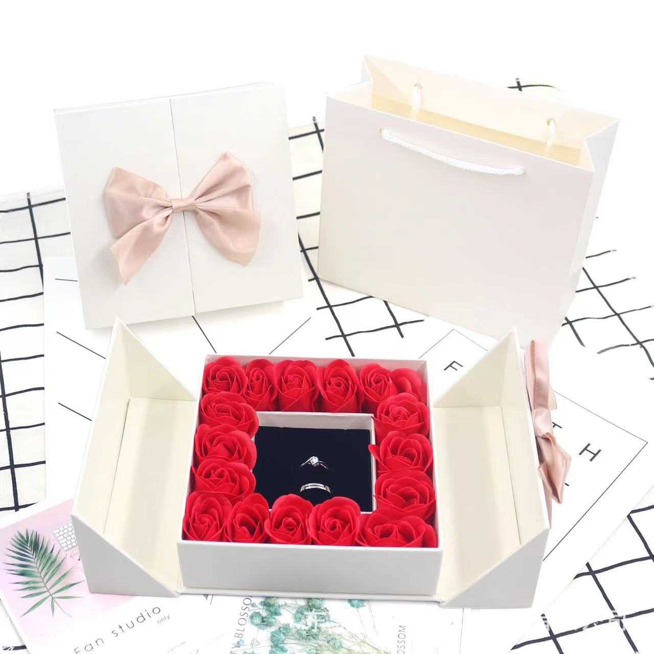 Double door 16 roses eternal flower gift box holiday necklace ring bracelet Valentine's Day jewelry packaging box - Korvel