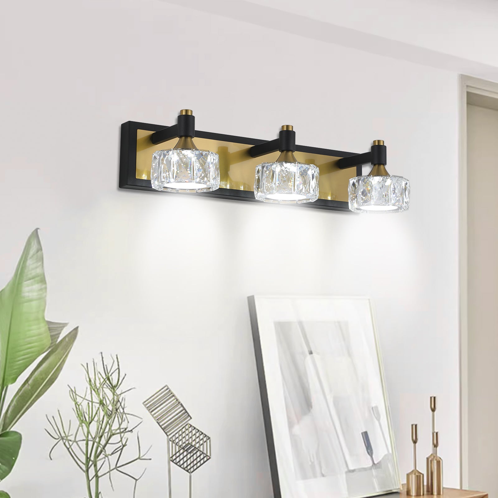 LED 3-Light Modern Crystal Bathroom Vanity Light Over Mirror Bath Wall Lighting Fixtures - Korvel