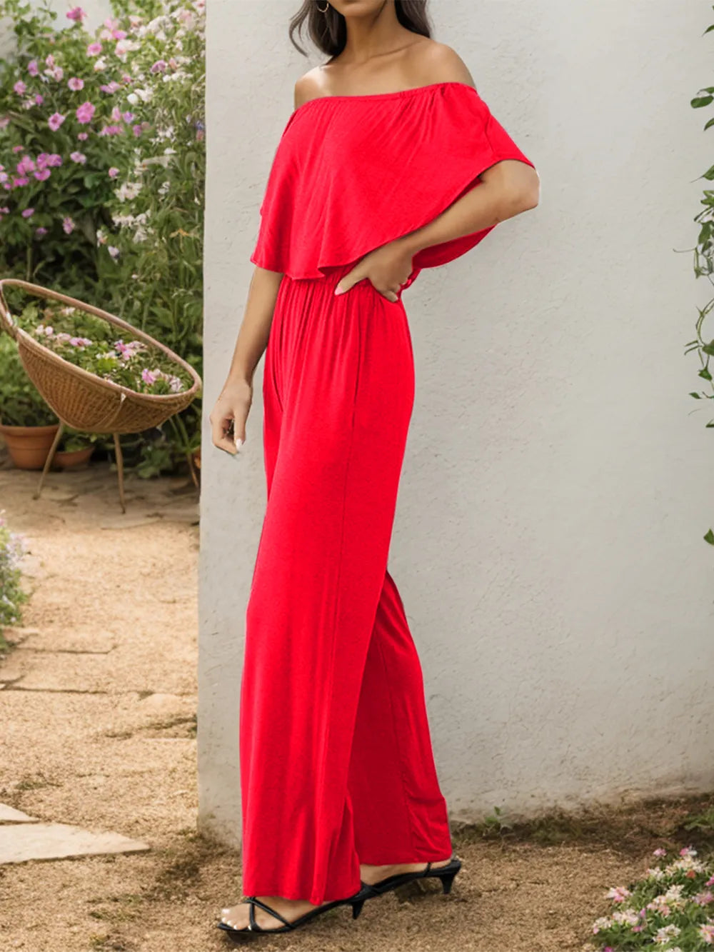 Off-Shoulder Wide Leg Jumpsuit - Korvel