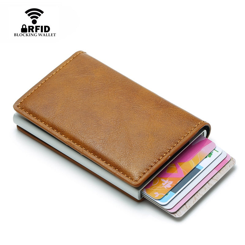 DIENQI Top Quality Wallet Men Money Bag Mini Purse Male Vintage Automatical Aluminium Rfid Card Holder Wallet Small Smart Wallet - Korvel