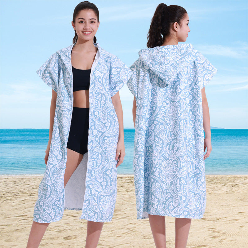 Hooded Towel Ultra-fine Fiber Zipper Wearable Bathrobe Cape Beach Towel - Korvel