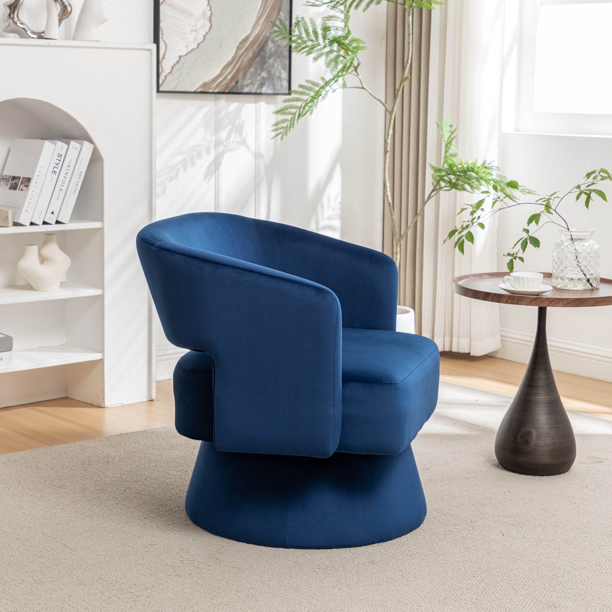 Swivel Barrel Chair, Velvet Accent Armchair 360 Degree Swivel Club Chair for Living Room Bedroom Reception Room - Korvel