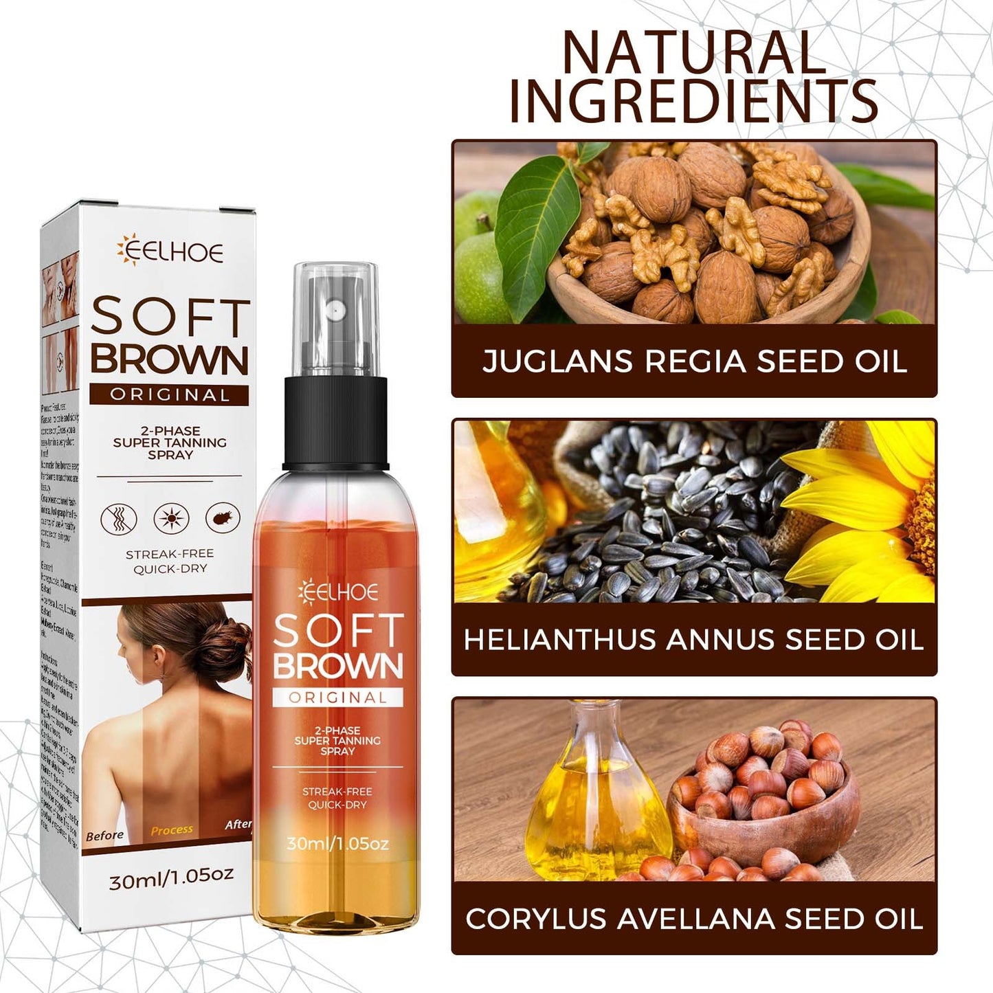 Helps Tan Spray, Helps Black Refreshing Natural Bronzer Wheat Color Helps Tan Spray - Korvel