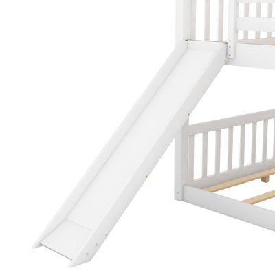 Full over Full Bunk Bed with Convertible Slide and Ladder  White - Korvel