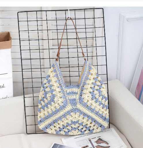 Hollow out straw woven bag woven belt armpit bag - Korvel