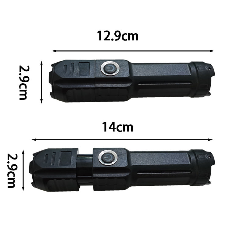 New Telescopic Zoom Glare Flashlight USB Charging Compact Portable Spotlight Long-Range Floodlight Outdoor Lighting - Korvel