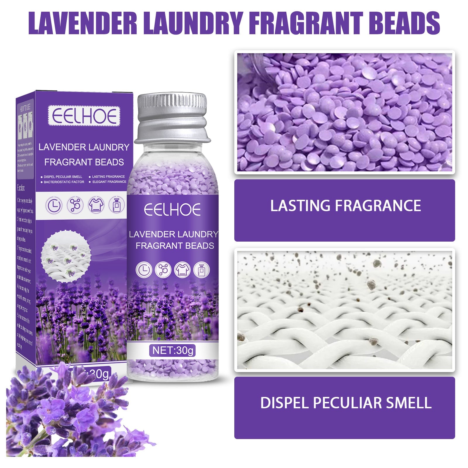 Lavender Laundry Perfume Beads, Laundry Decontamination Protective Clothing Soft Lasting Fragrance Beads - Korvel