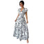 Spring Summer New Printed Ruffled V-Neck Sexy Fitted Slimming Long Dress Gown - Korvel