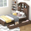 Twin Size Wood Platform Bed with House-shaped Storage Headboard and 2 Drawers Walnut - Korvel