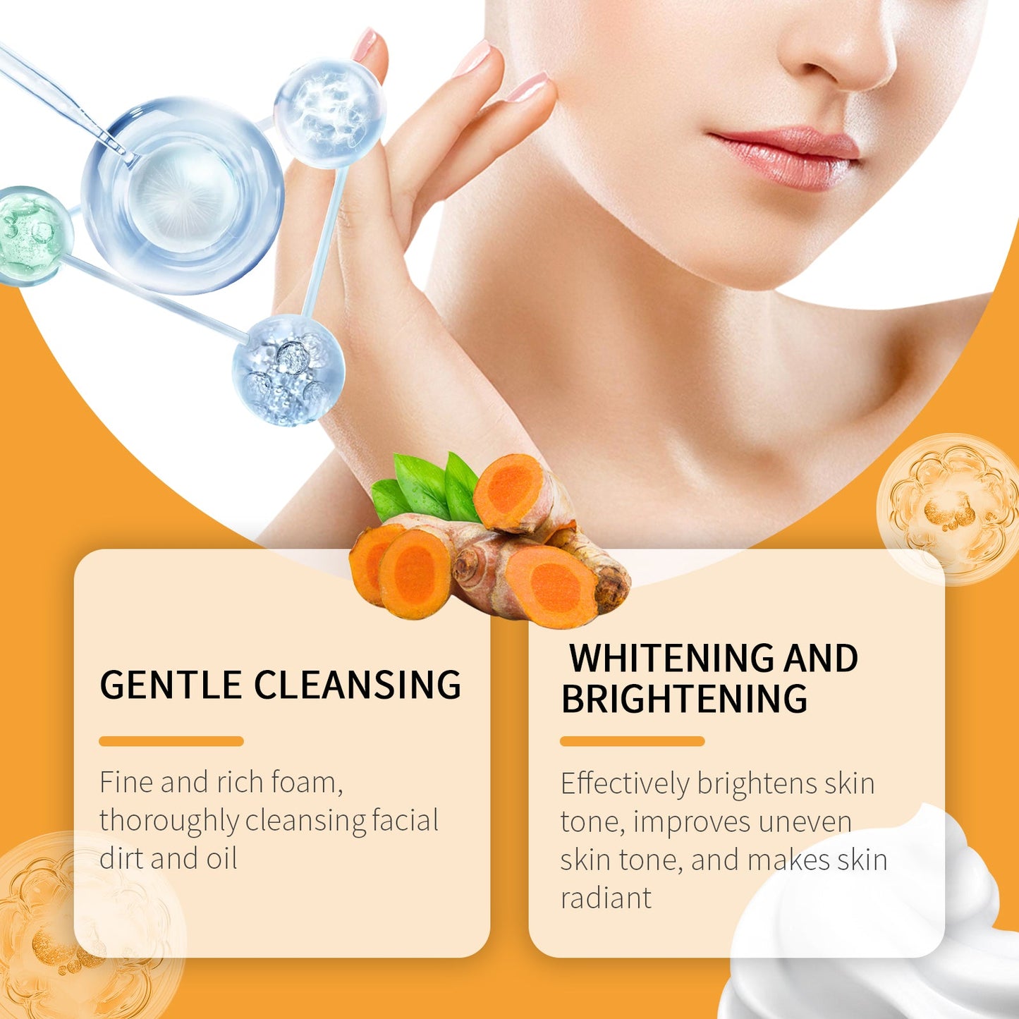 Turmeric Cleansing Mousse For Gentle Cleansing Of Facial Skin Pores Cleanser Moisturizing Skin Care - Korvel