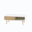 41.34" Rattan Coffee table sliding door for storage solid wood legs White - Korvel