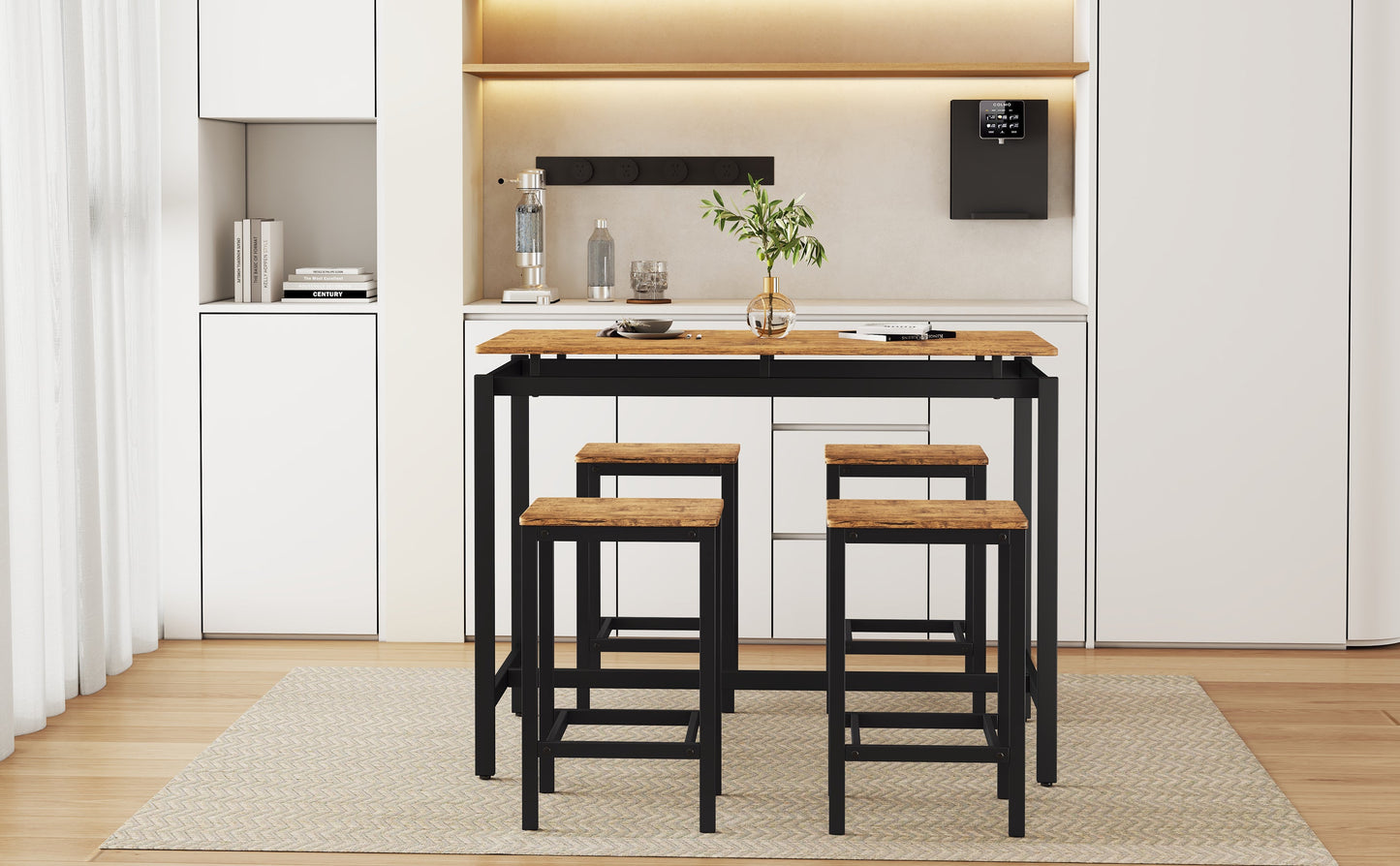 TREXM 5-piece compact bar table with table and stool - modern industrial design brown - Korvel