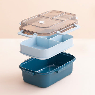 Classic Double-Layer Microwaveable Lunch Box with Tableware