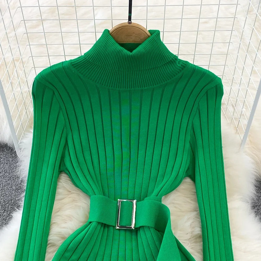 Turtleneck Wrap Knitted Dress