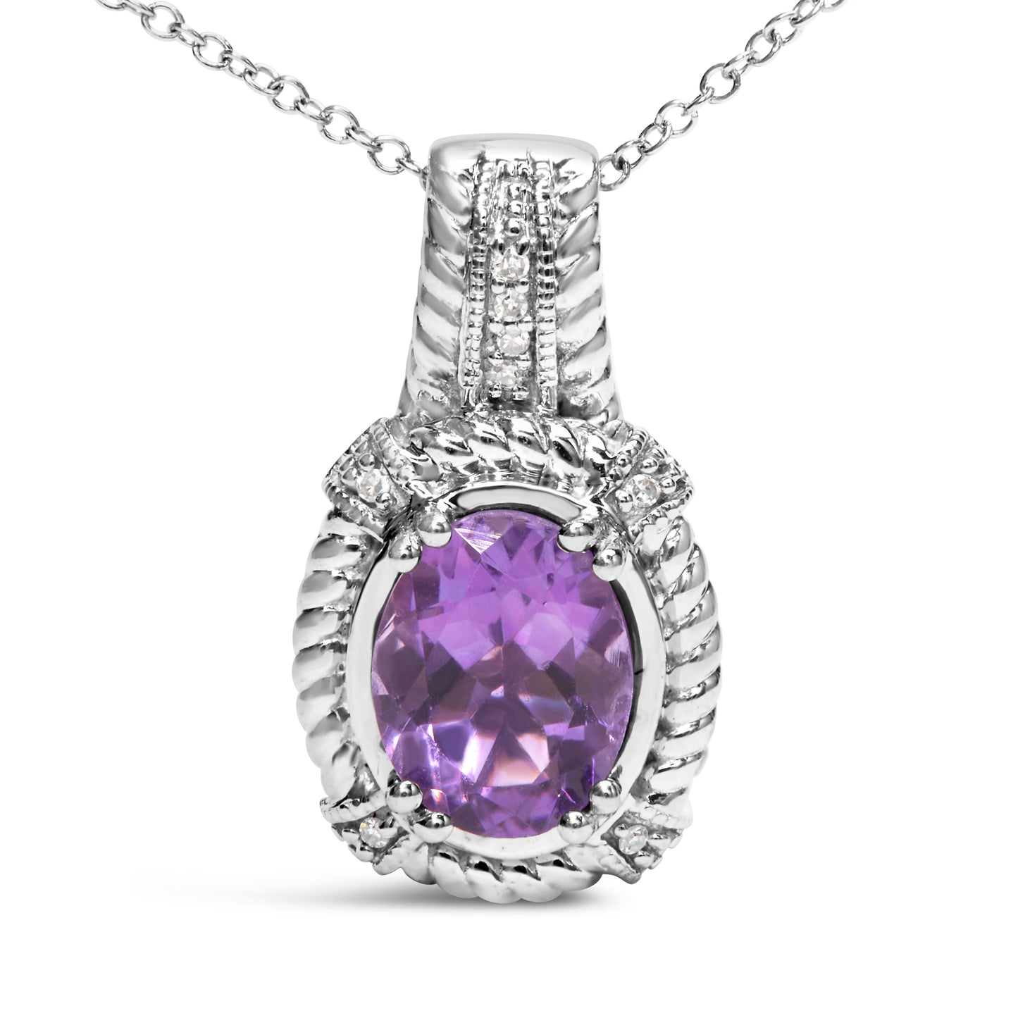 Collar de Colgante de Amatista y Diamante en Plata de Ley .925