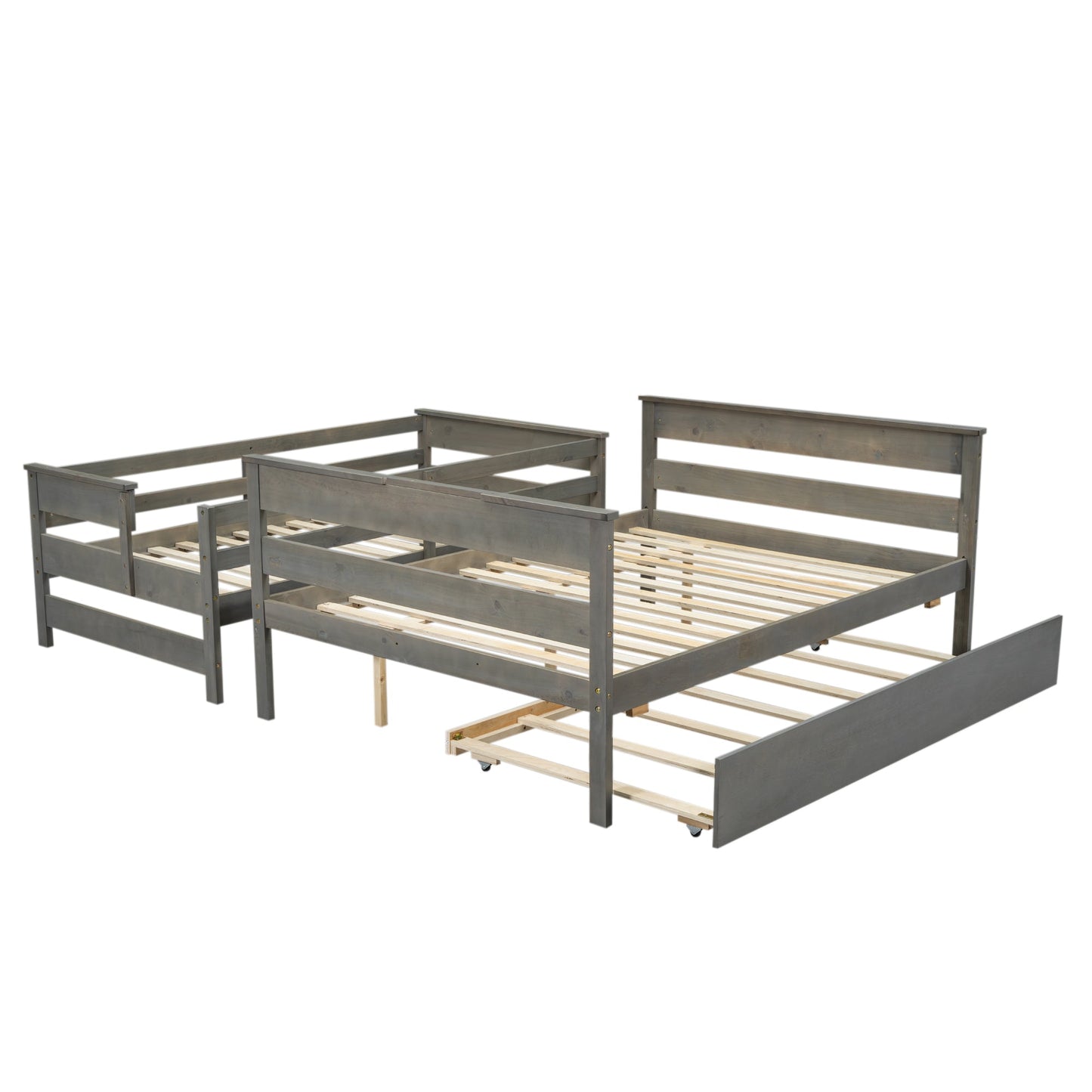 Wood Twin over Full Bunk Bed with Trundle - Gray