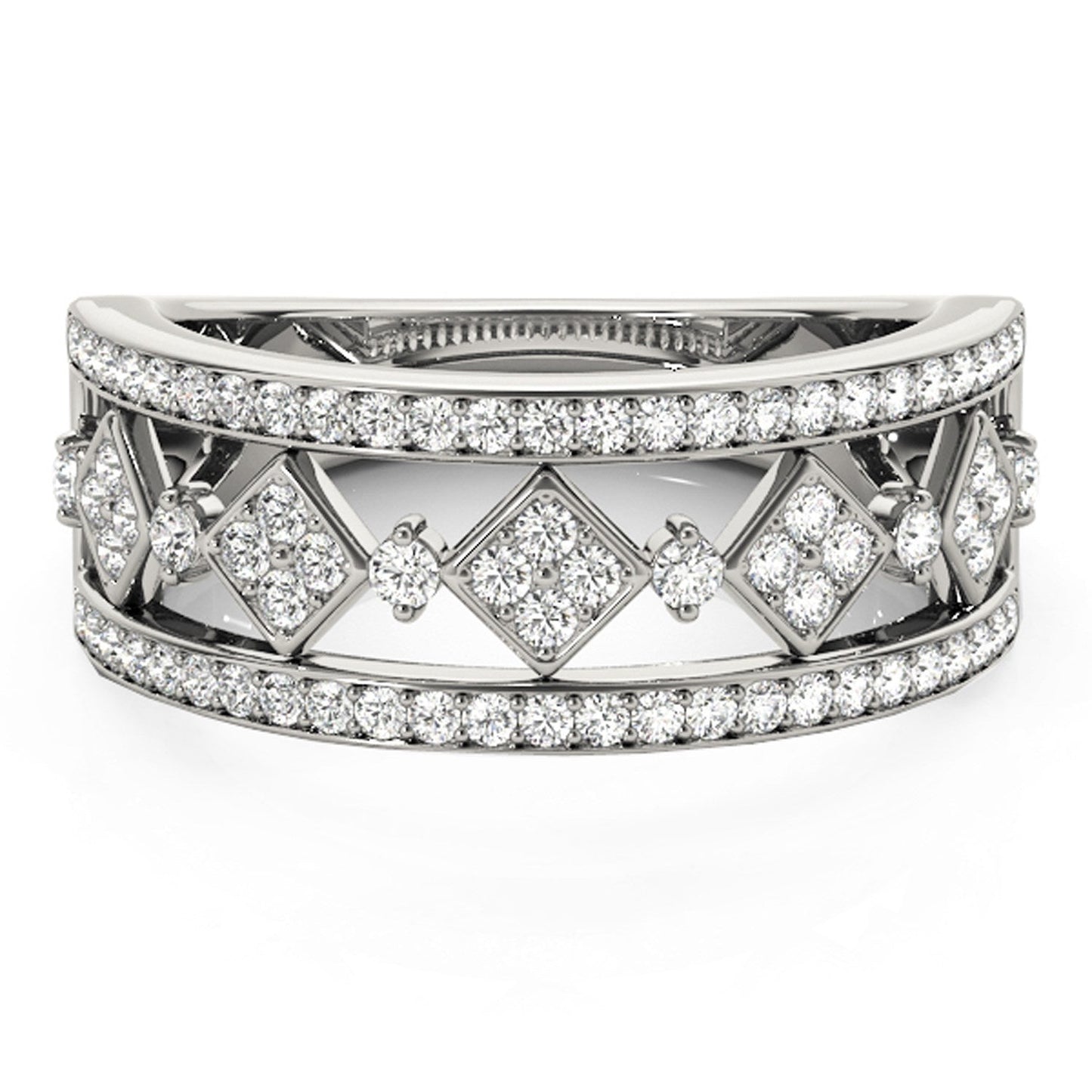Bague à Motif Carré Sertie de Diamants en Or Blanc 14k