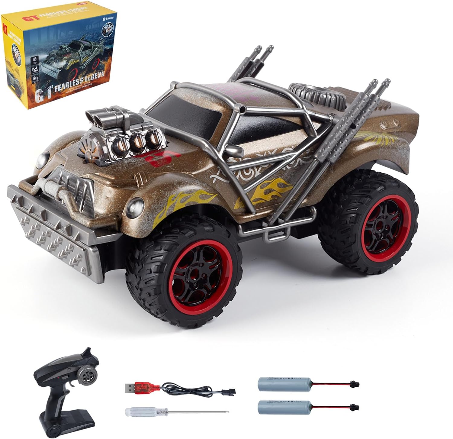Wasteland Style 1:14 Scale 2.4GHz Model Racing Remote Control Car Hobby Electric RC Car Toys for Boys and Adults (Golden) - Korvel