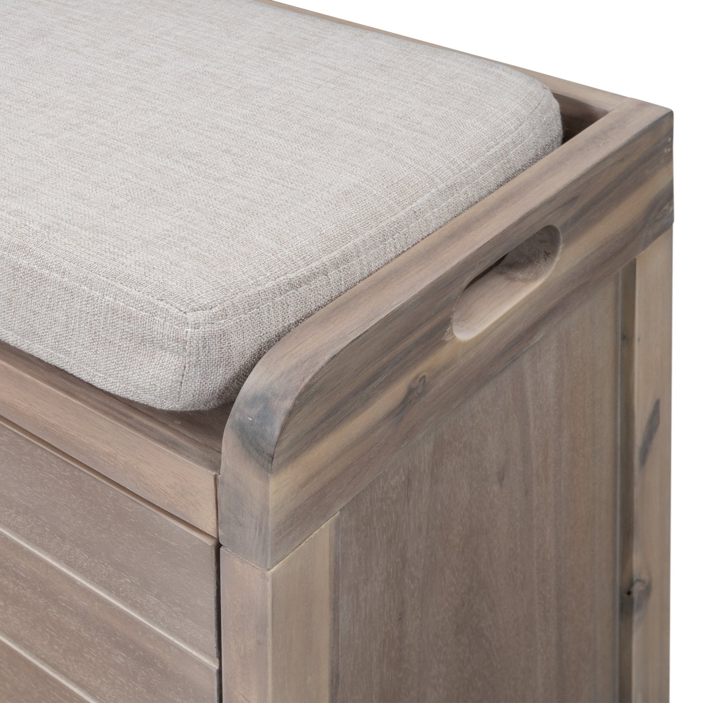 TREXM Storage Bench with Removable Basket and 2 Drawers, Fully Assembled Shoe Bench with Removable Cushion (White Washed) - Korvel