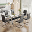 Dining table Modern tempered glass dining table Large modern office desk with silver plated metal legs and MDF crossbars - Korvel