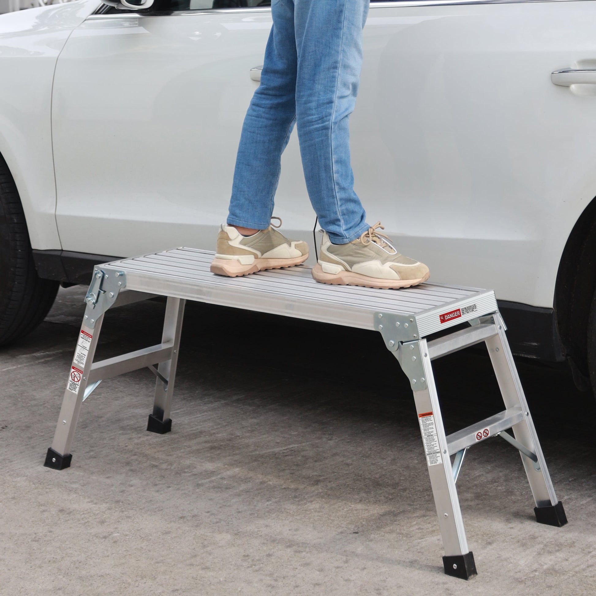 Work Platform Aluminum Portable Bench Folding Ladder ANSI Capacity 225 LBS 40" - Korvel