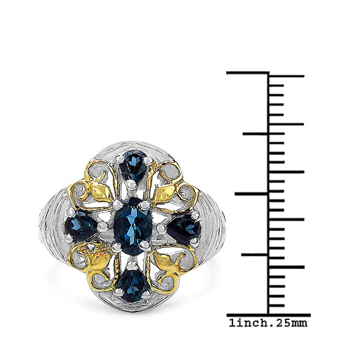 Two Tone Plated 1.45 Carat London Blue Topaz Ring