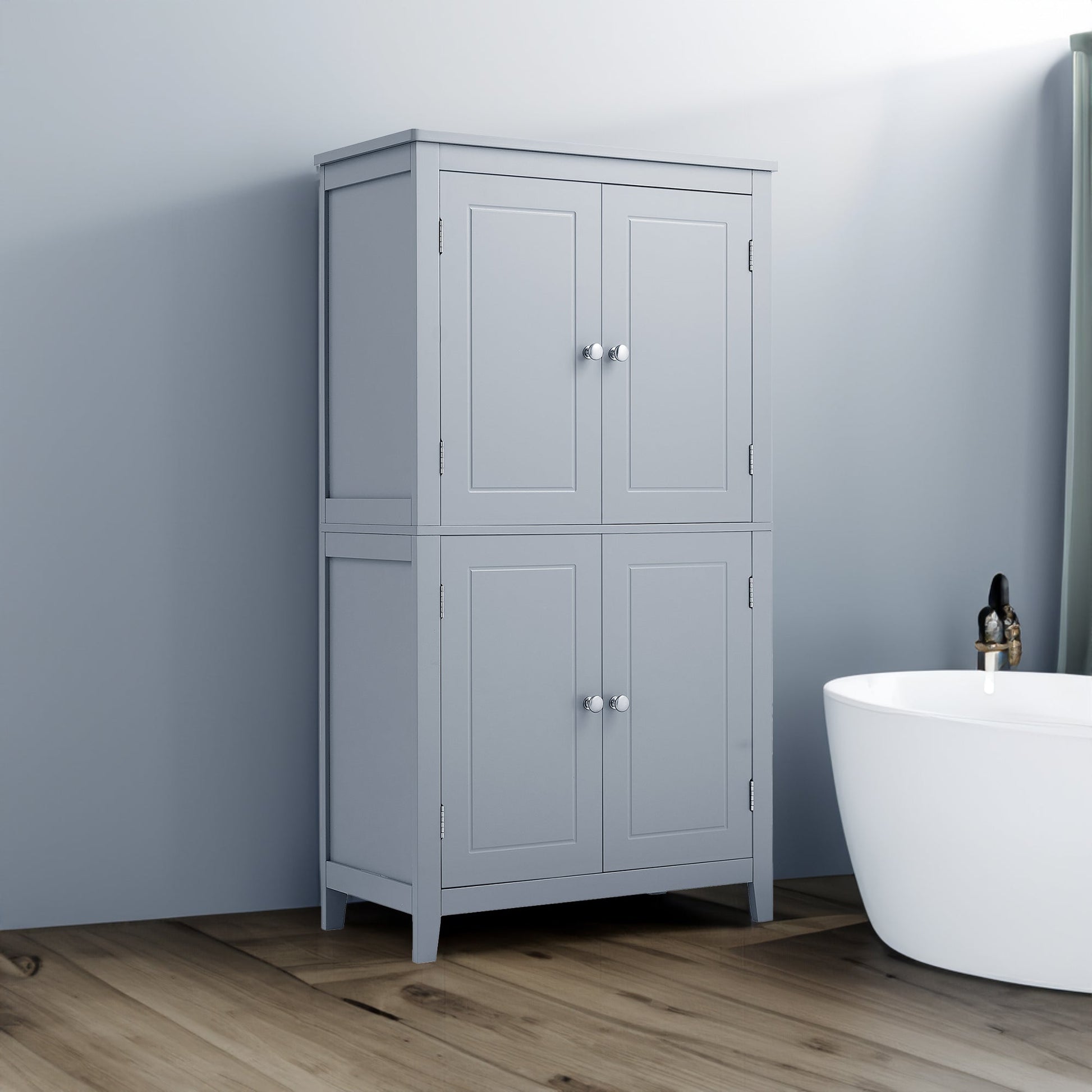 Bathroom floor storage cabinet, bathroom storage cabinet, 4-door independent cabinet, adjustable shelf, adaptive shelf, gray - Korvel