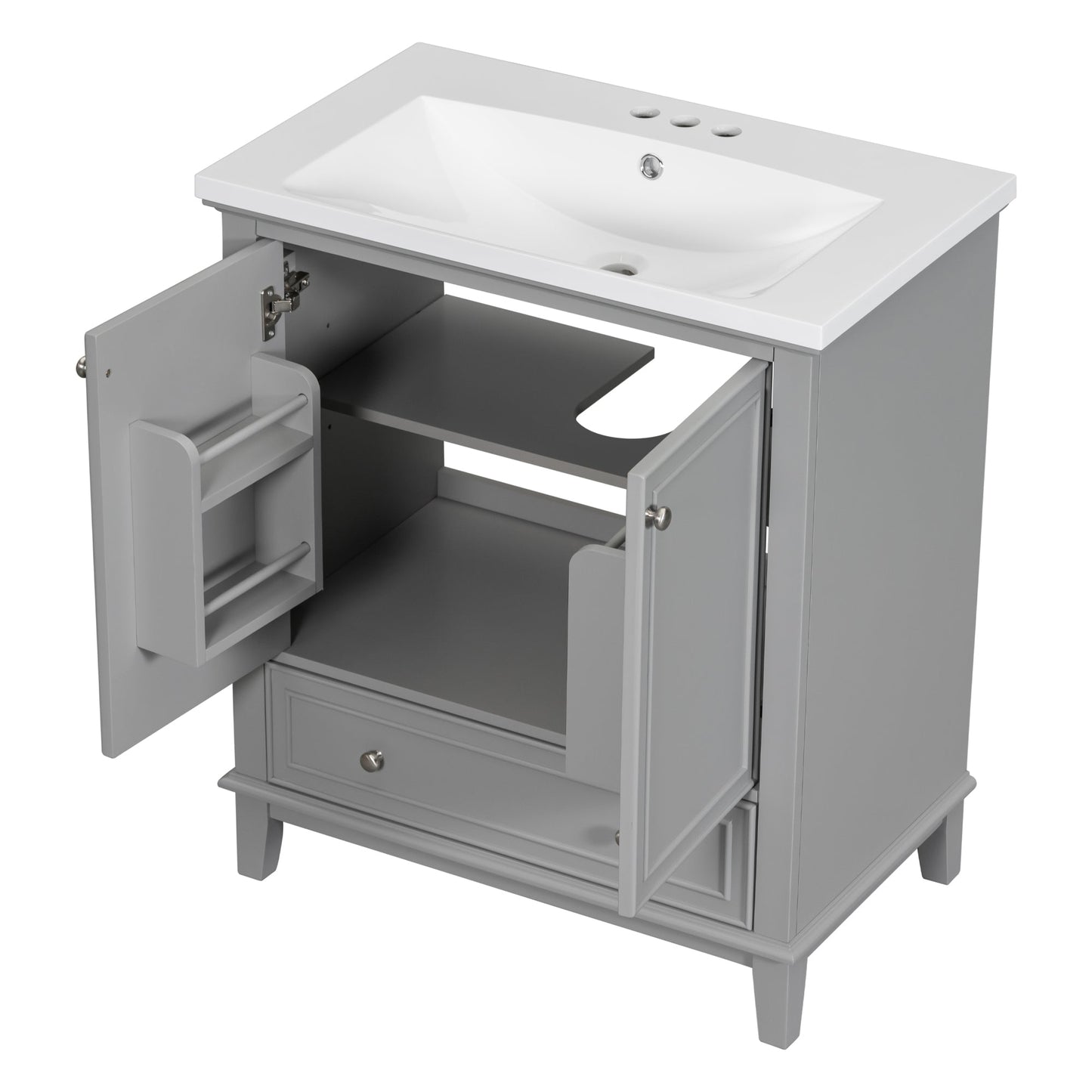 30inchgrey Bathroom Vanity with Sink ComboMulti-functional Bathroom Cabinet with Doors and Drawer Solid Frame and MDF Board - Korvel