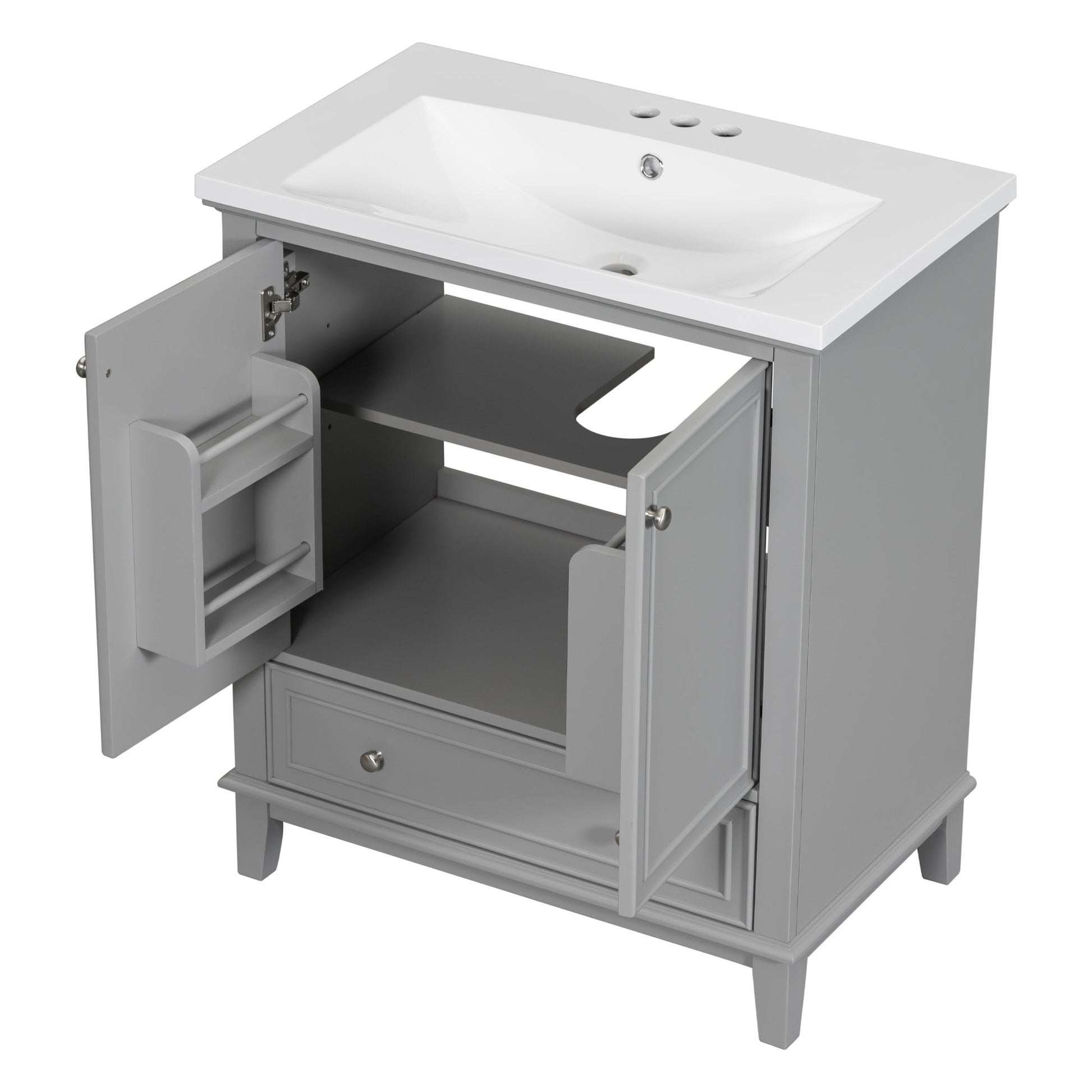 30inchgrey Bathroom Vanity with Sink ComboMulti-functional Bathroom Cabinet with Doors and Drawer Solid Frame and MDF Board - Korvel