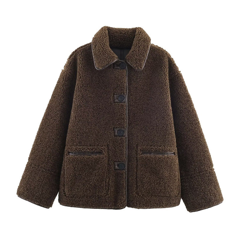 Abrigo de Cuero y Piel Doble Cara Casual y Acogedor para Mujeres