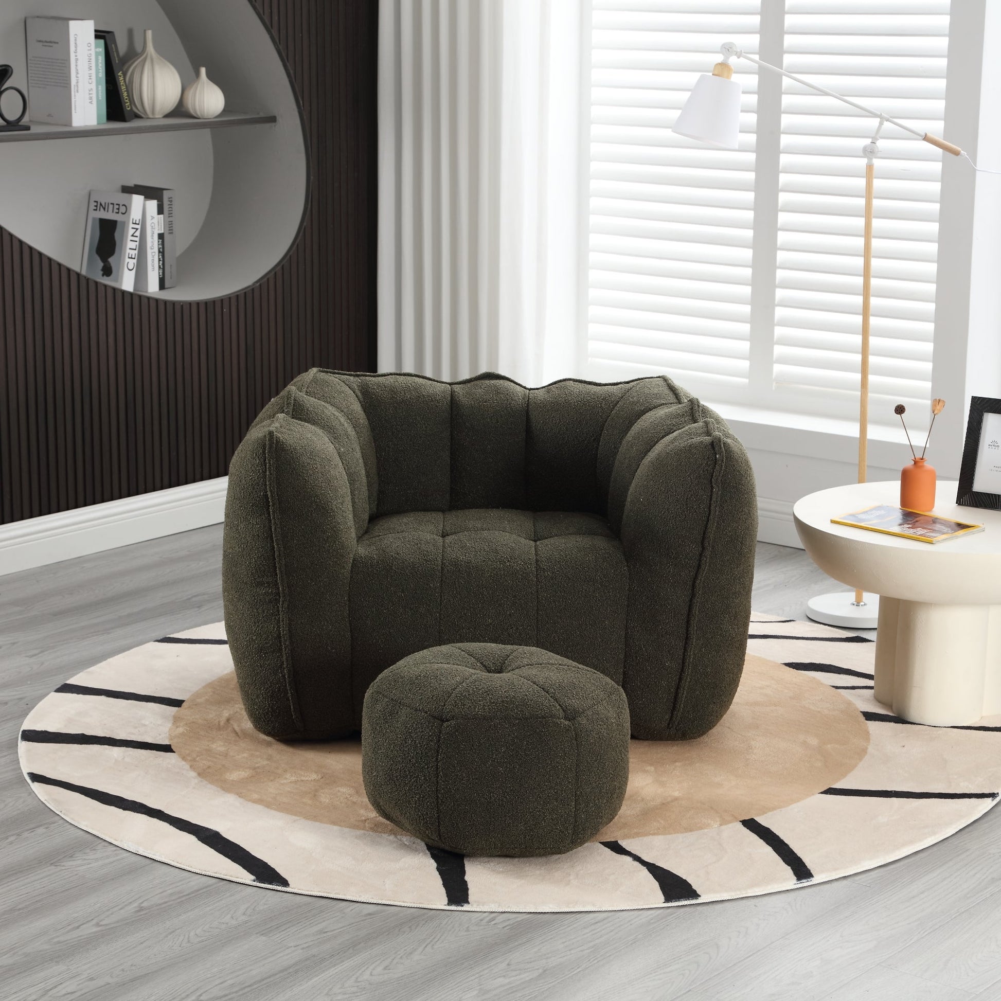 Soft Bean Bag Chair with High Resilient Foam(Chips)for living room and bedroom,Comfortable Square Lazy Sofa with Footstool - Korvel