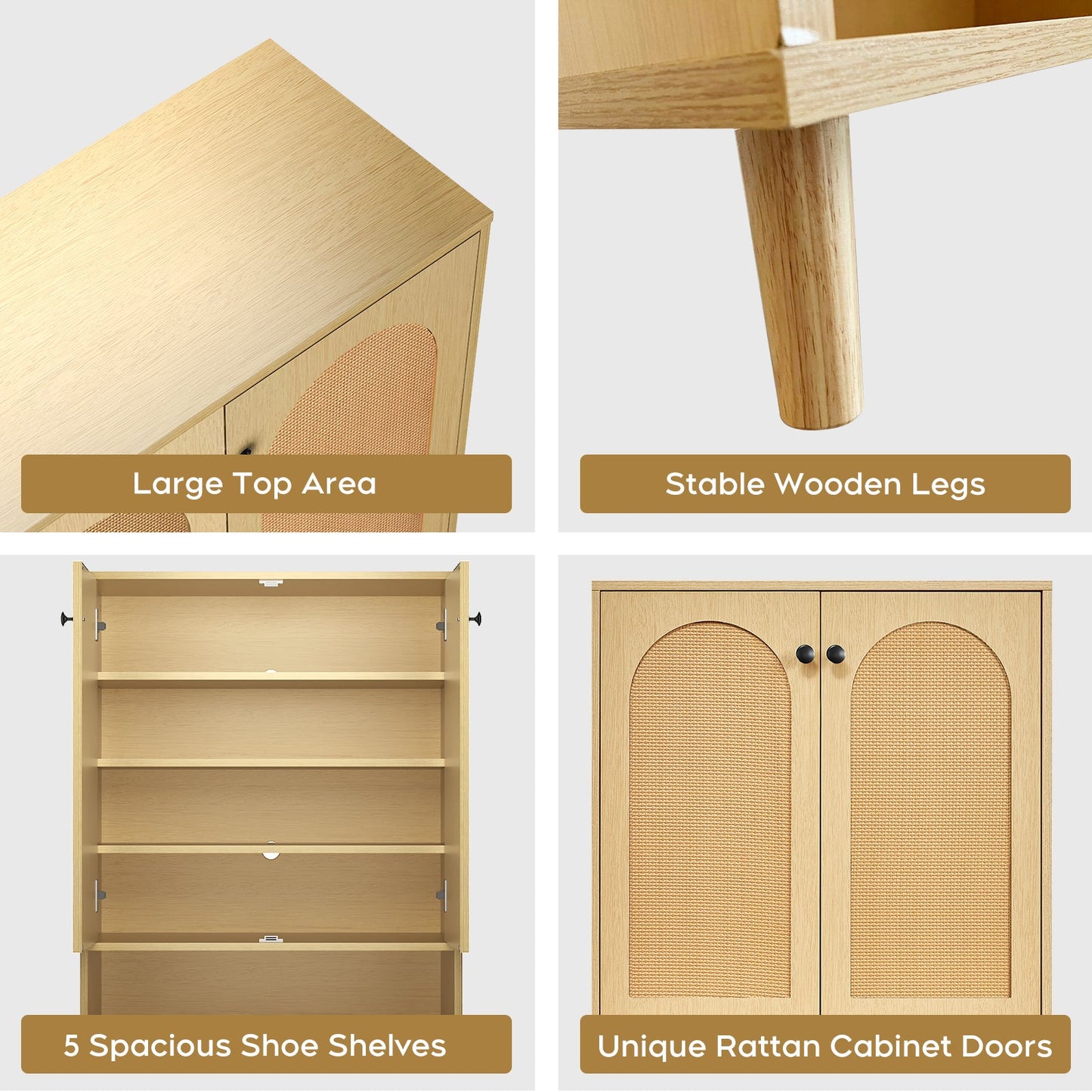 Shoe Storage Cabinet with Adjustable Plates Natural doors - Korvel