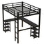 Cama loft de metal negro premium con escritorio y estantes