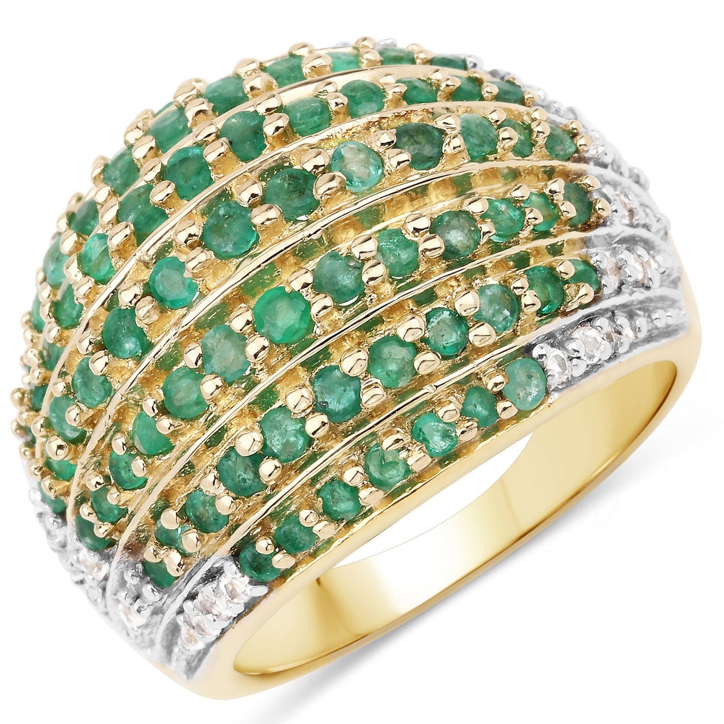 Anillo de Esmeralda Zambiana de 2.16 Quilates y Topacio Blanco en Plata Esterlina