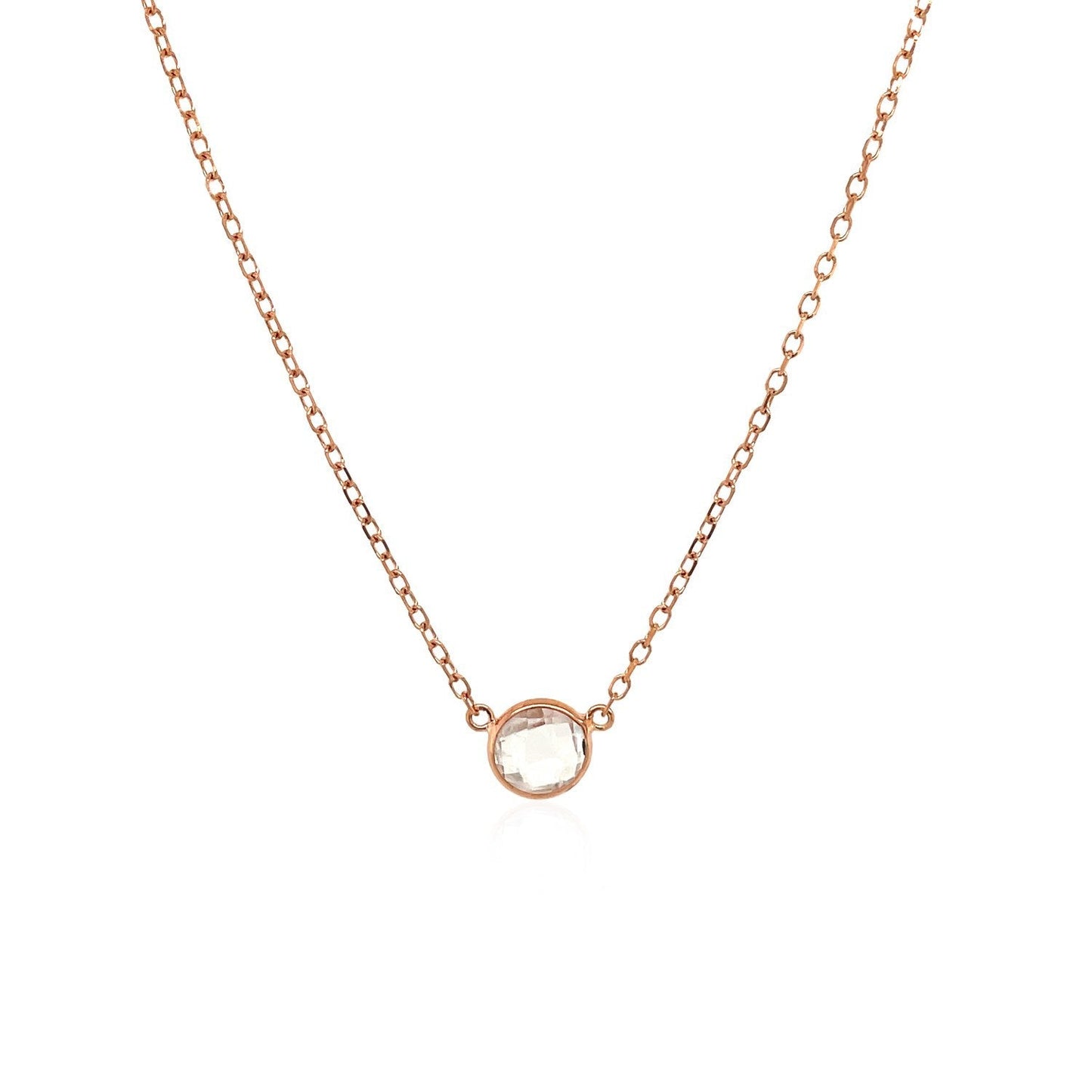 14k Rose Gold Necklace with Round White Topaz - 17 Inch