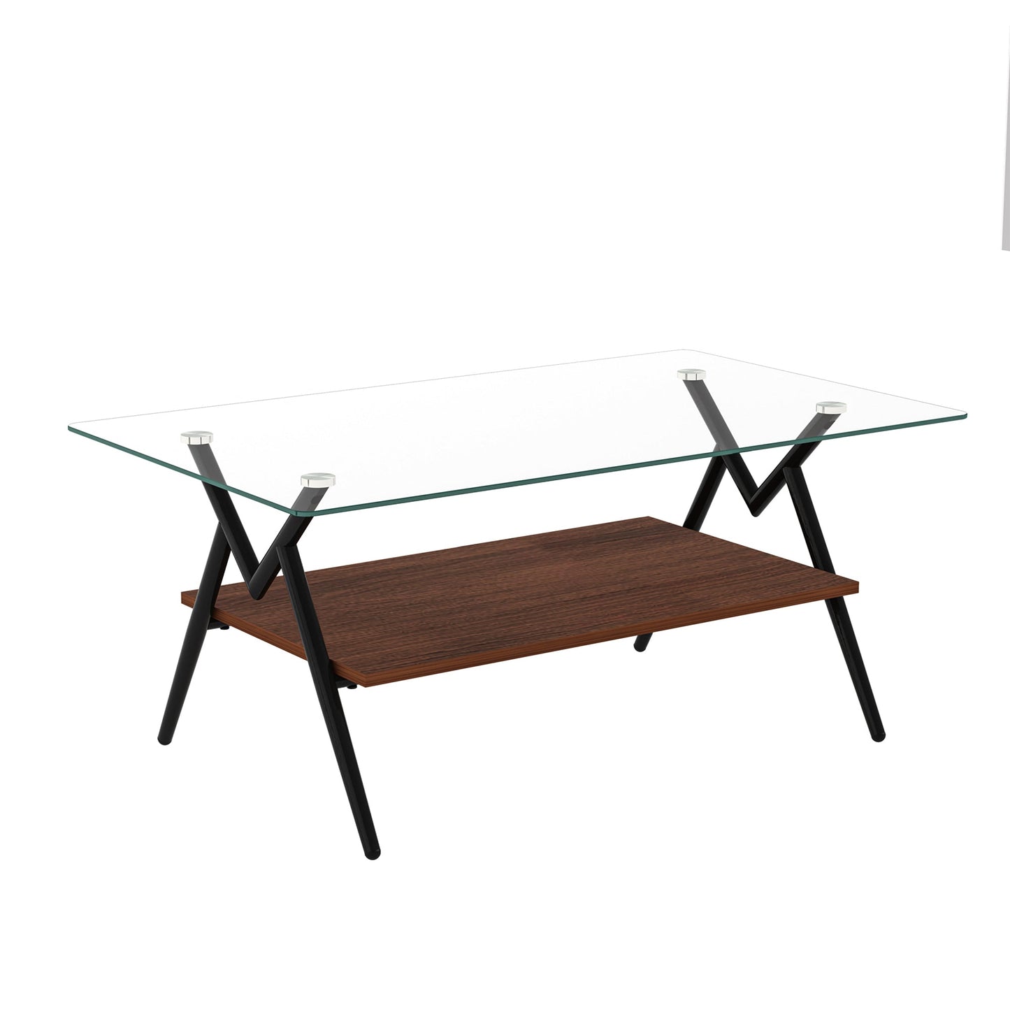 Rectangle Coffee Table with Tempered Glass top and Black Metal Legs, Modern Table for Living Room , Transparent Glass - Korvel