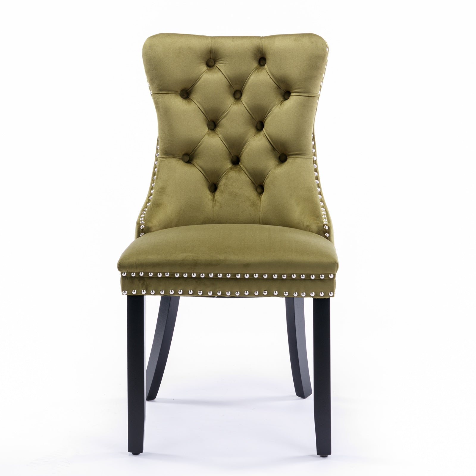 High-end Tufted Solid Wood Contemporary Velvet Upholstered Dining Chair with Wood Legs Nailhead Trim 2-Pcs Set Olive-Green - Korvel