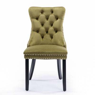 High-end Tufted Solid Wood Contemporary Velvet Upholstered Dining Chair with Wood Legs Nailhead Trim 2-Pcs Set Olive-Green - Korvel