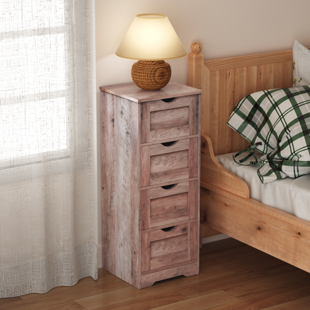 Floor Cabinet Wooden Storage Cabinet Home Office Living Room Bathroom Side Table Sturdy Modern 4 Drawers Grey - Korvel