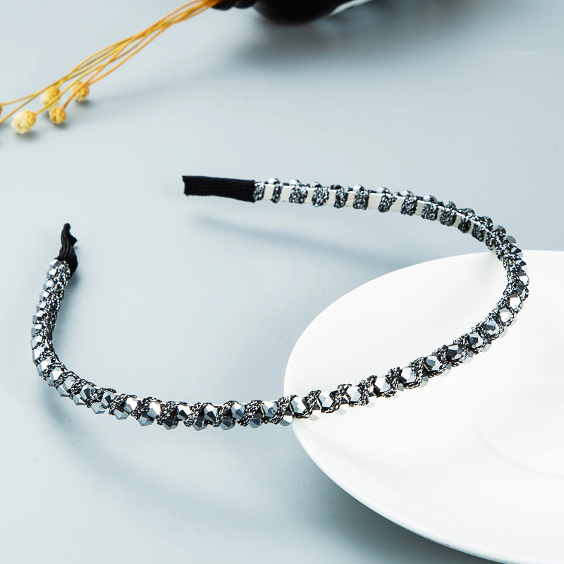 Winding String Crystal Thin Edge Headband Female Fashion Super Flash Party Hair Pressing Shampoo Headwear - Korvel