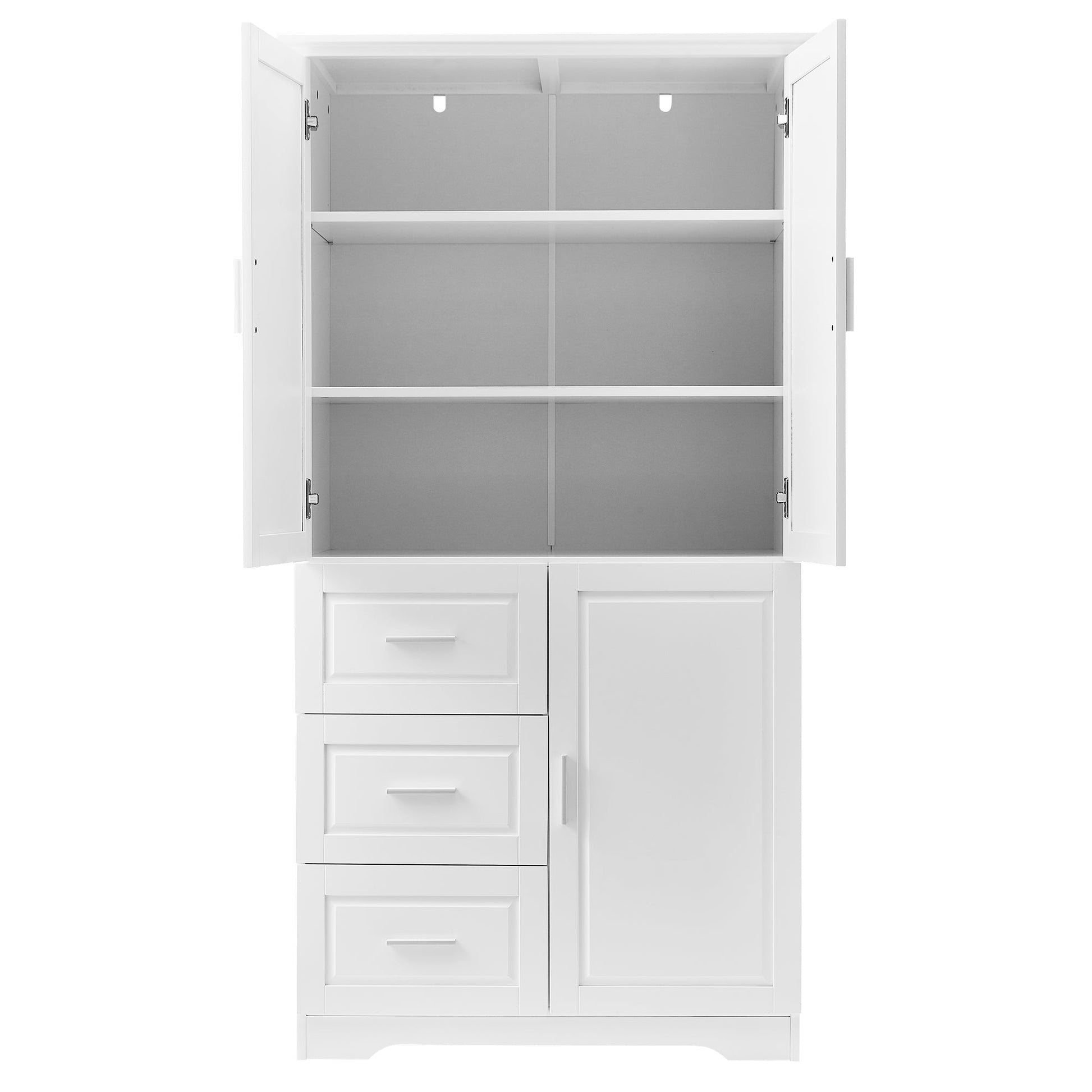Tall and Wide Storage Cabinet with Doors for Bathroom/Office, Three Drawers, White - Korvel