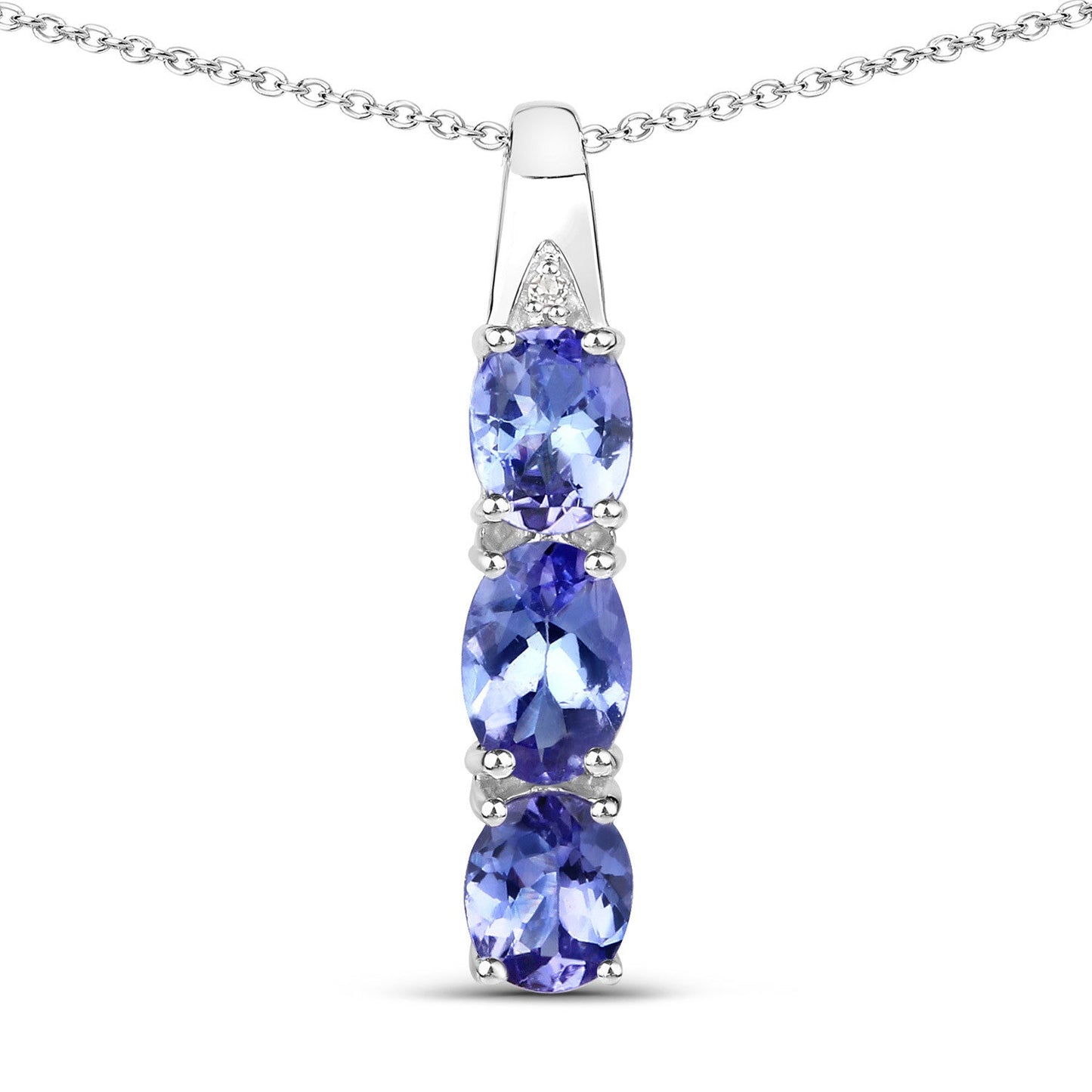 1.11 Carat Genuine Tanzanite & Diamond Pendant in Sterling Silver