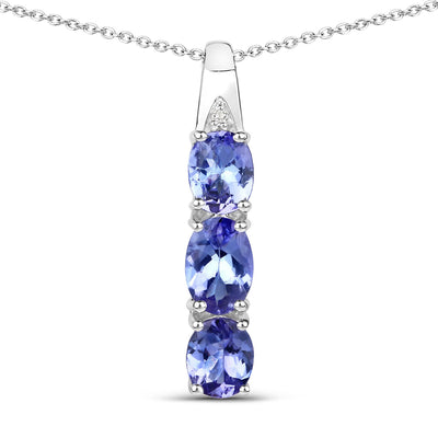 1.11 Carat Genuine Tanzanite & Diamond Pendant in Sterling Silver