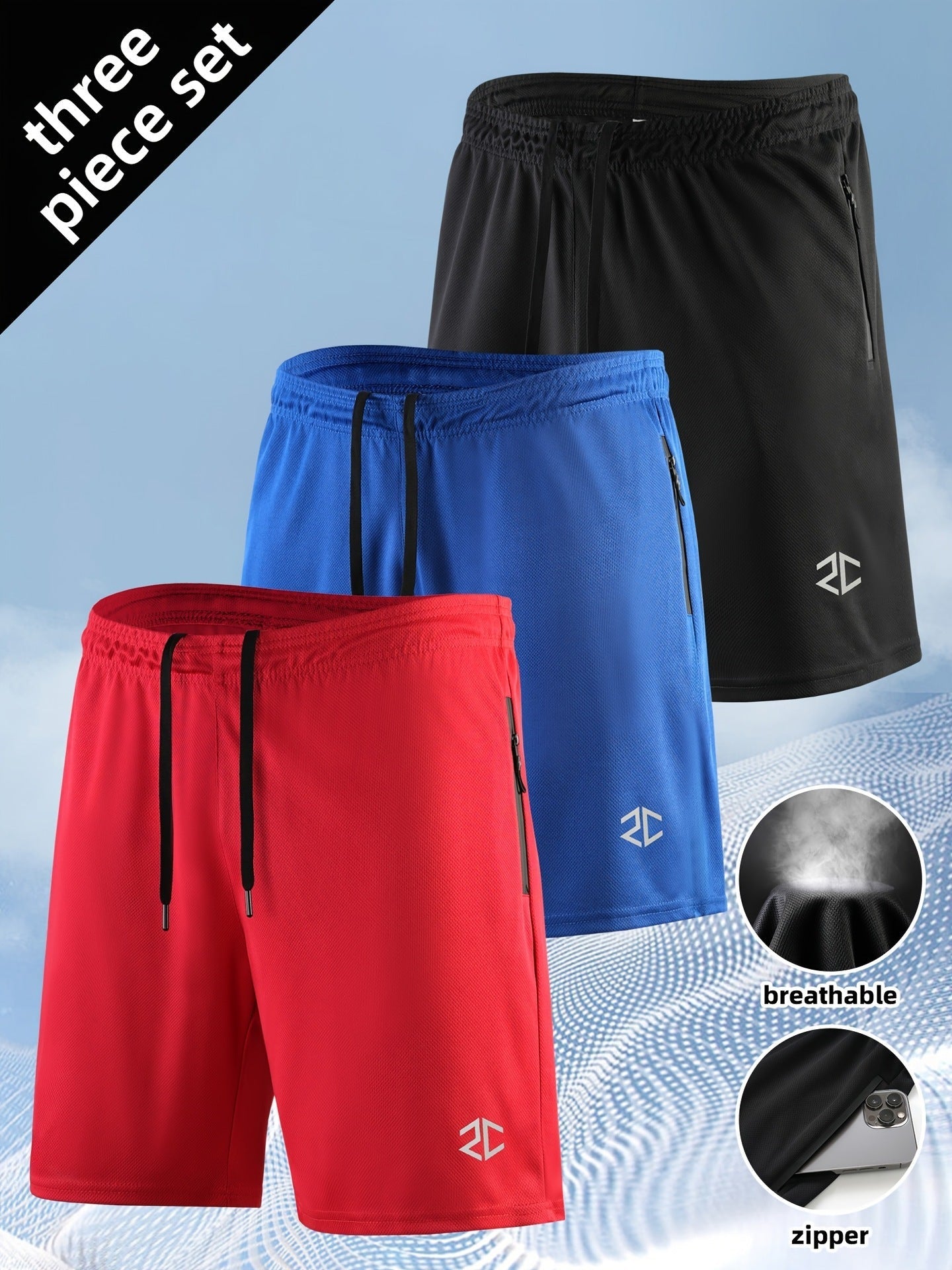 Men's Casual Quick-Drying Jogger Shorts with Zipper Pockets