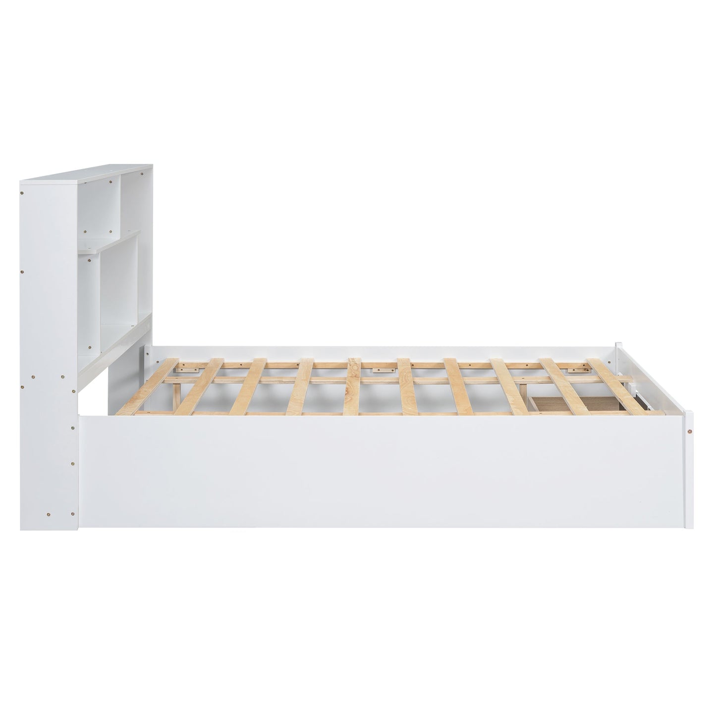 Elegant Queen Size Platform Bed with Storage Headboard, White