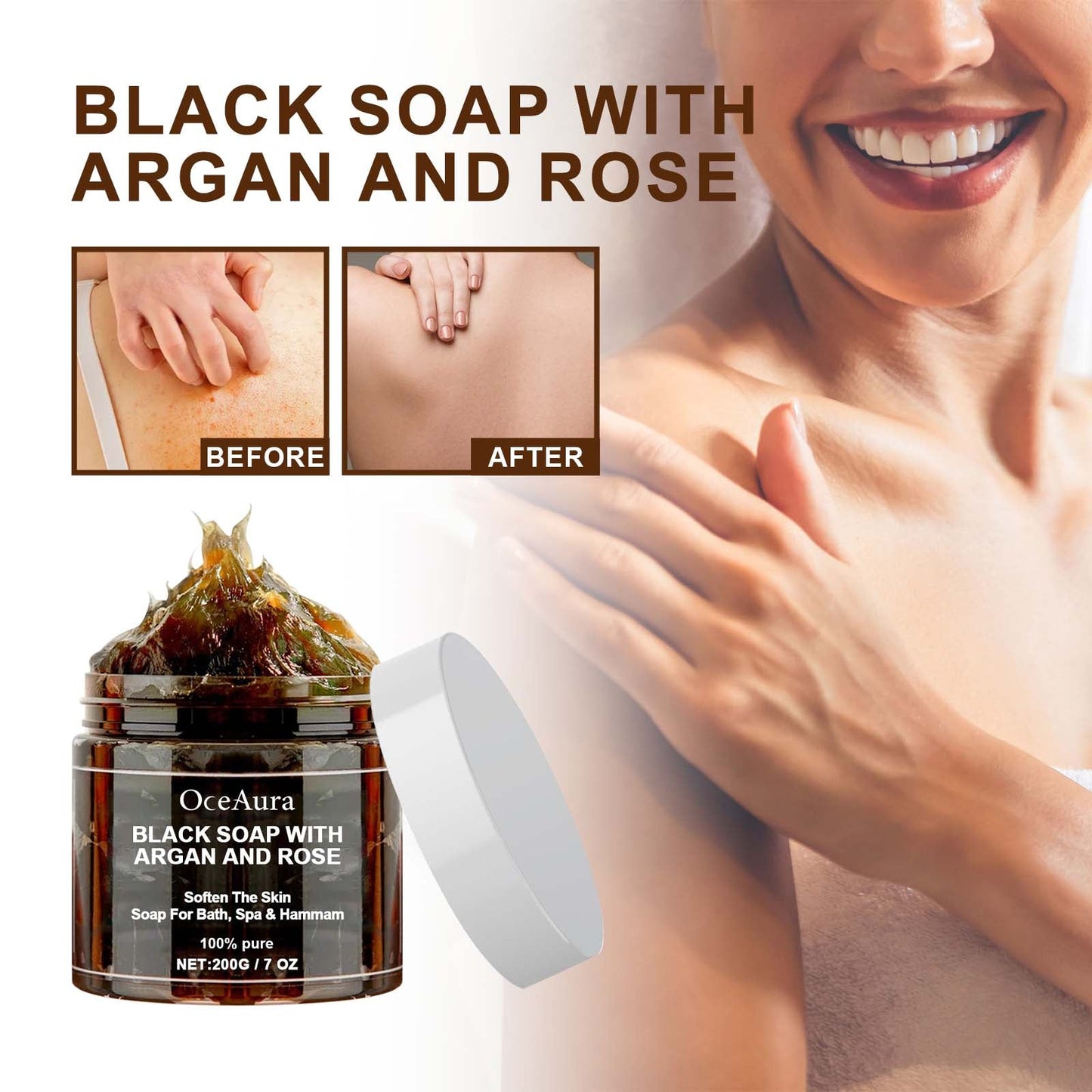 Black Soap With Argan And Rose, Deep Cleansing Moisturizing Skin Deodorizing Long-Lasting Cleansing Soap - Korvel