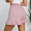 Women's cotton and linen shorts with ruffled edges and drawstring casual pants for women - Korvel