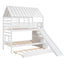 Twin over Twin House Bunk Bed with Trundle and Slide Storage Staircase Roof and Window Design  White - Korvel